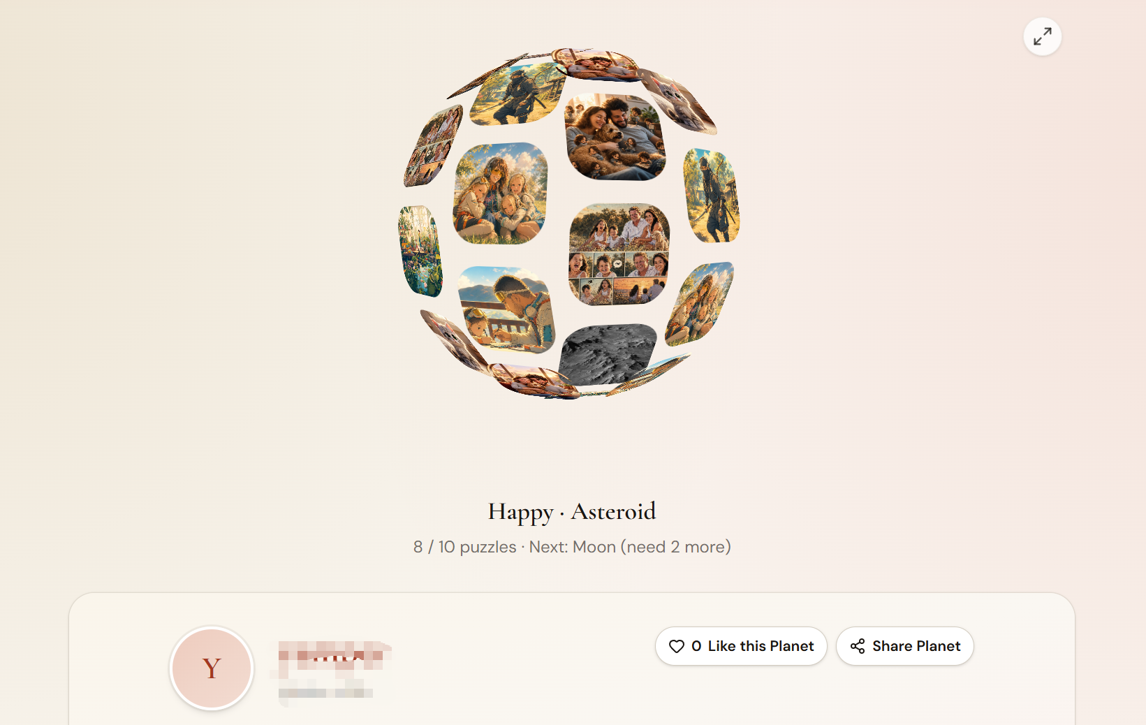 A public Puzzle Planet page showing the Like this Planet and Share Planet buttons