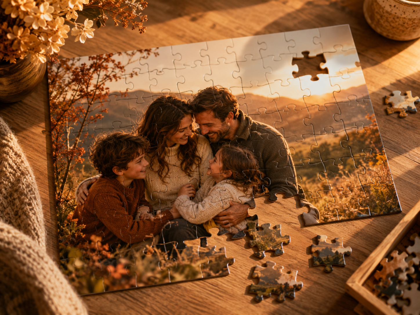 A warm, personalized photo turned into a custom jigsaw puzzle